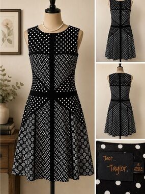 Just...Taylor Black & White Sleeveless Fit-and-Flare Dress size 6